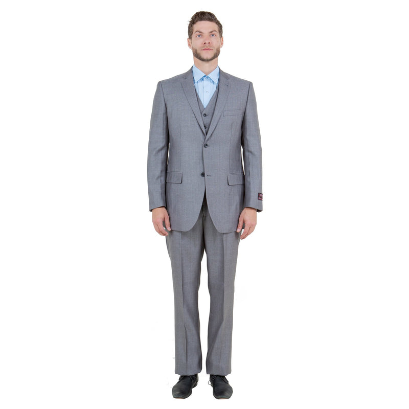 Gray Solid Shiny Sharkskin 3 - PC Regular Modern Fit Suits - Bundle Bus