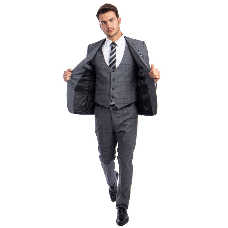 Grey Men's Ultra Slim - Fit 3 - Piece Glen Check Suit - Bundle Bus