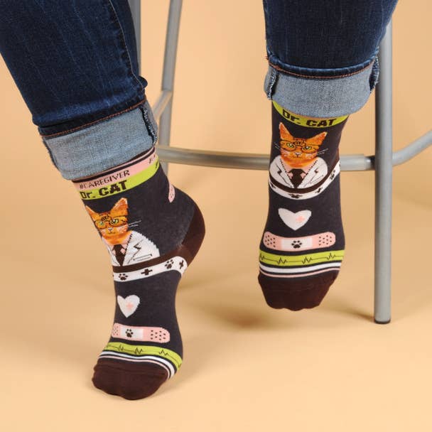 Health Care Heroes - Dr. Cat - Ultra Premium Novelty Socks - Bundle Bus