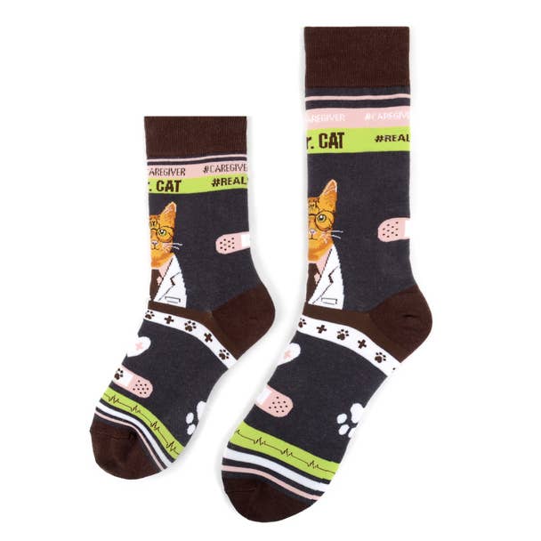Health Care Heroes - Dr. Cat - Ultra Premium Novelty Socks - Bundle Bus