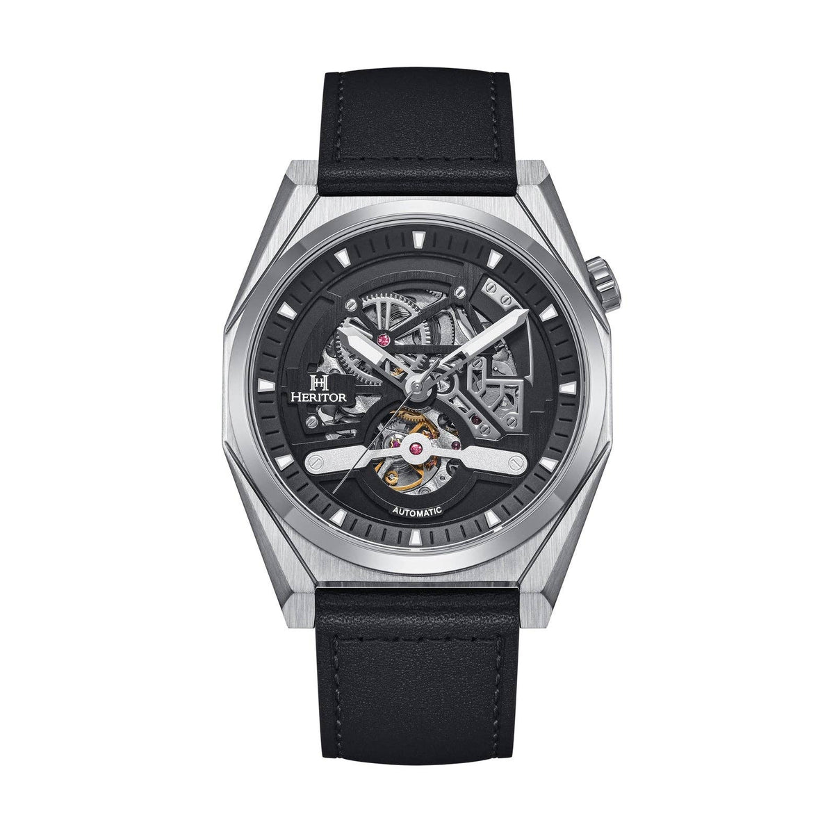 Heritor Automatic Amadeus Semi - Skeleton Leather - Band Watch - Bundle Bus