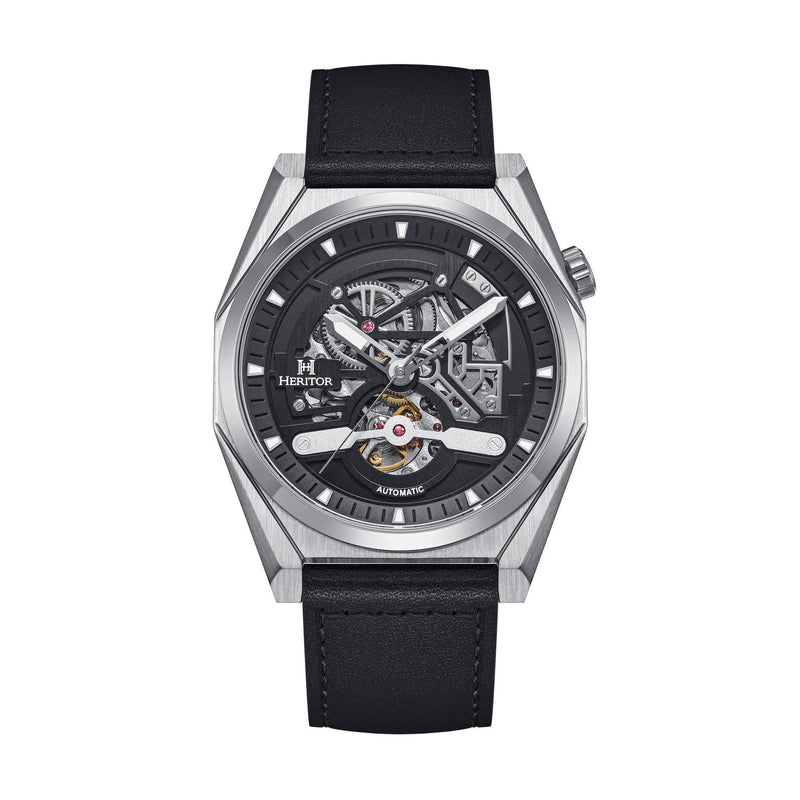 Heritor Automatic Amadeus Semi - Skeleton Leather - Band Watch - Bundle Bus