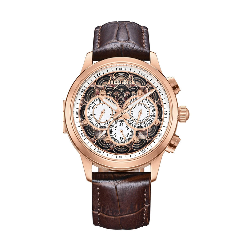 Heritor Automatic Apostle Leather Band Watch with Day/Date - Bundle Bus