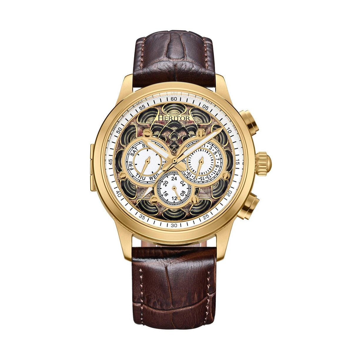 Heritor Automatic Apostle Leather Band Watch with Day/Date - Bundle Bus