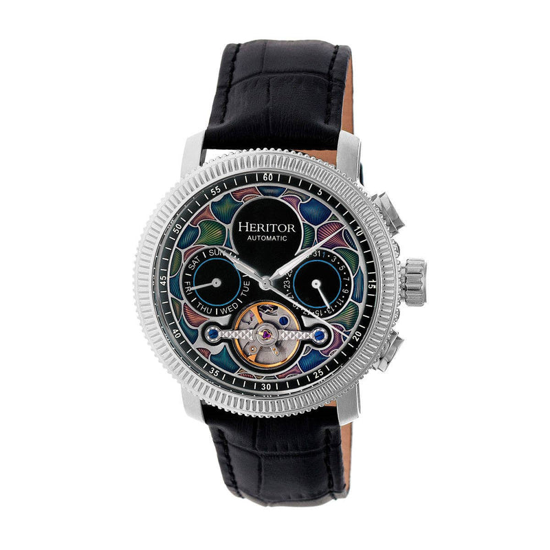 Heritor Automatic Aura Semi - Skeleton Leather - Band Watch - Bundle Bus