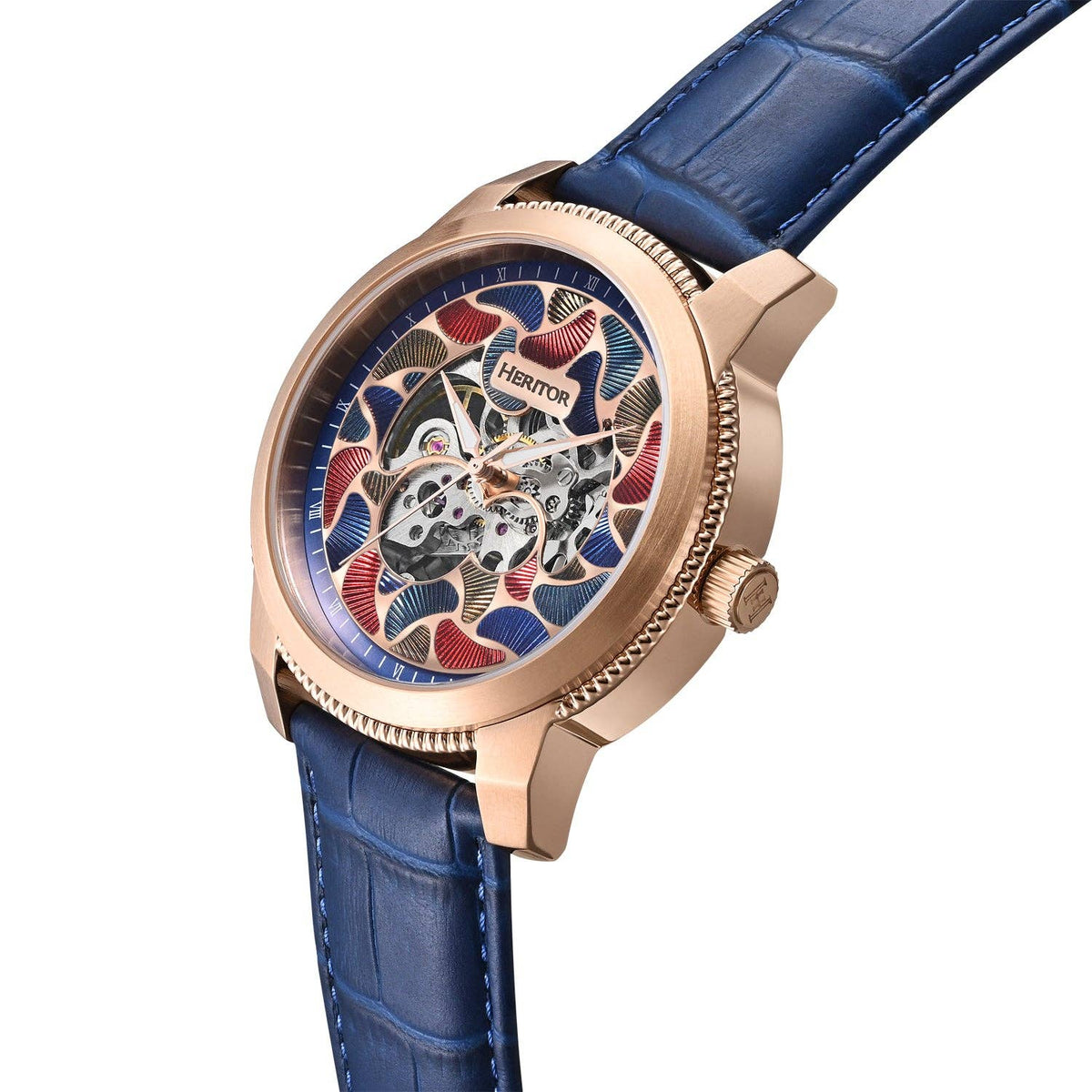 Heritor Automatic Emmanuel Semi - Skeleton Leather - Band Watch - Bundle Bus