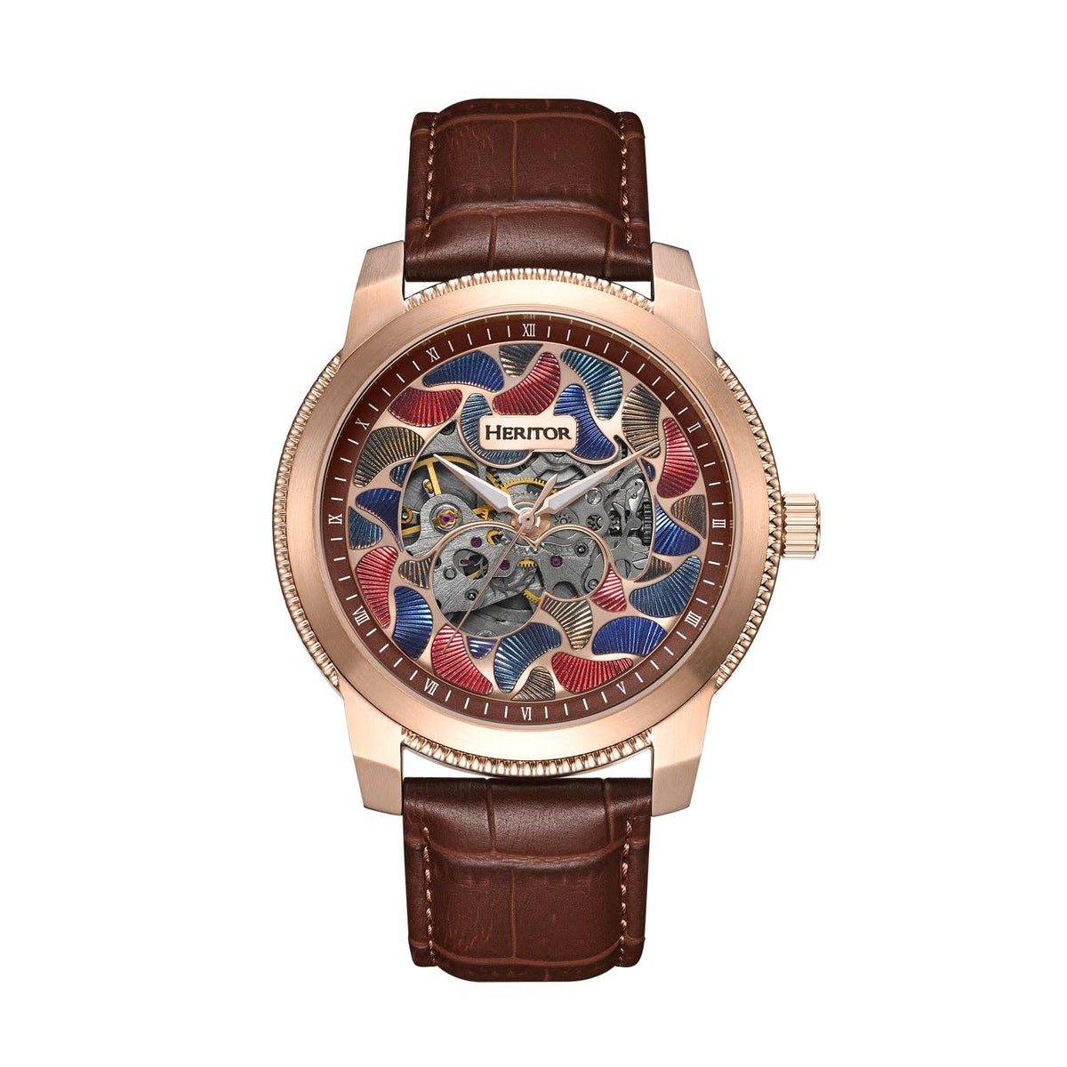 Heritor Automatic Emmanuel Semi - Skeleton Leather - Band Watch - Bundle Bus