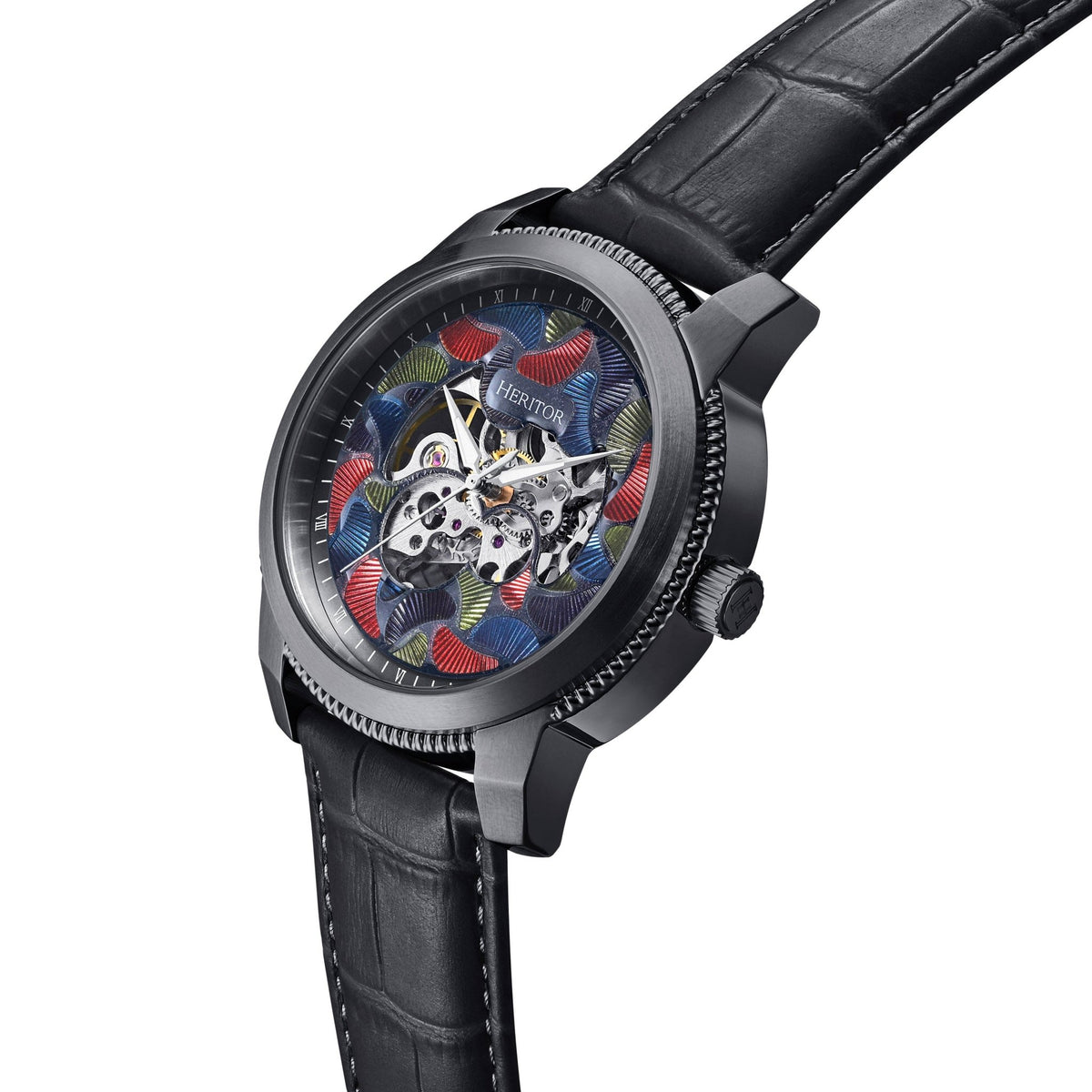Heritor Automatic Emmanuel Semi - Skeleton Leather - Band Watch - Bundle Bus