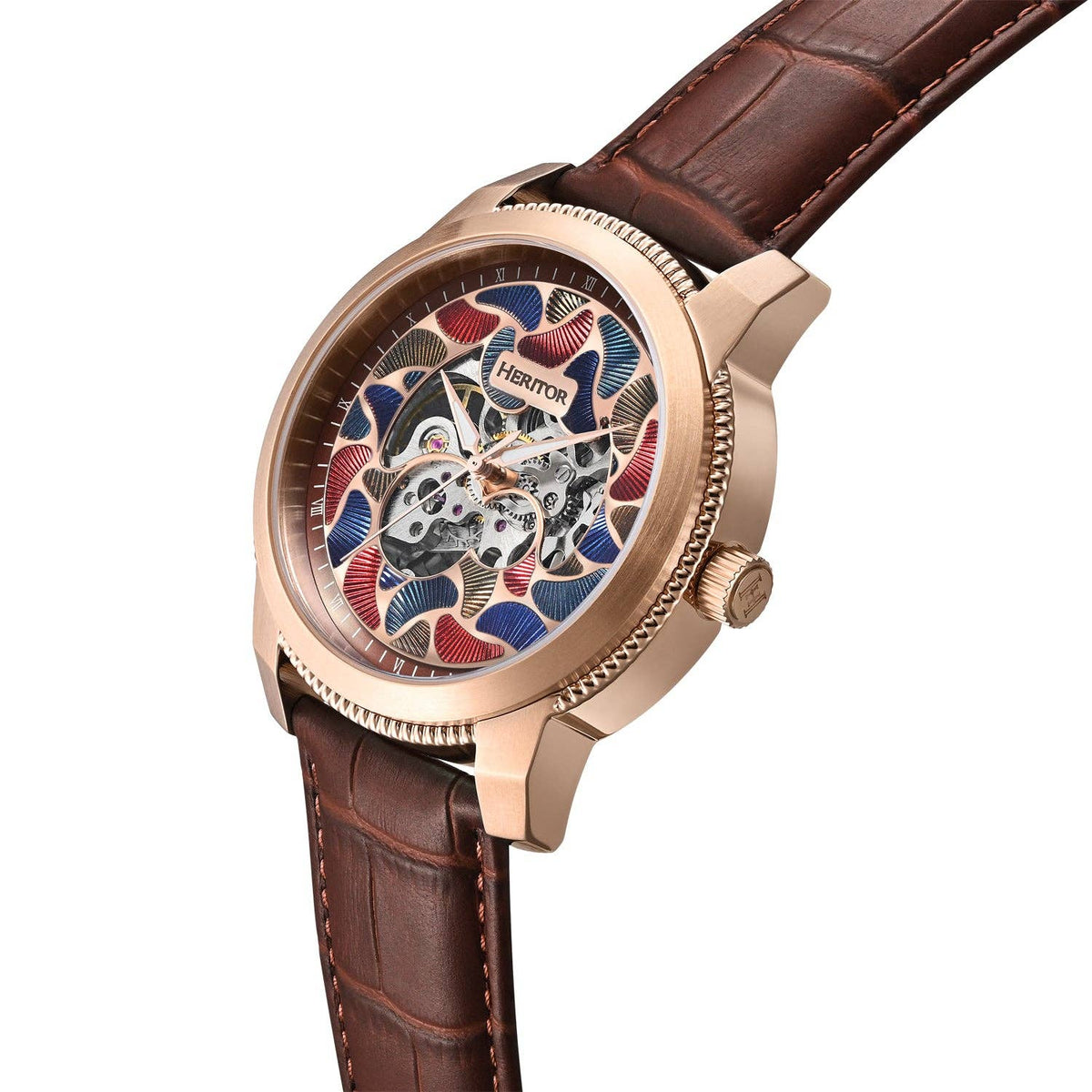 Heritor Automatic Emmanuel Semi - Skeleton Leather - Band Watch - Bundle Bus