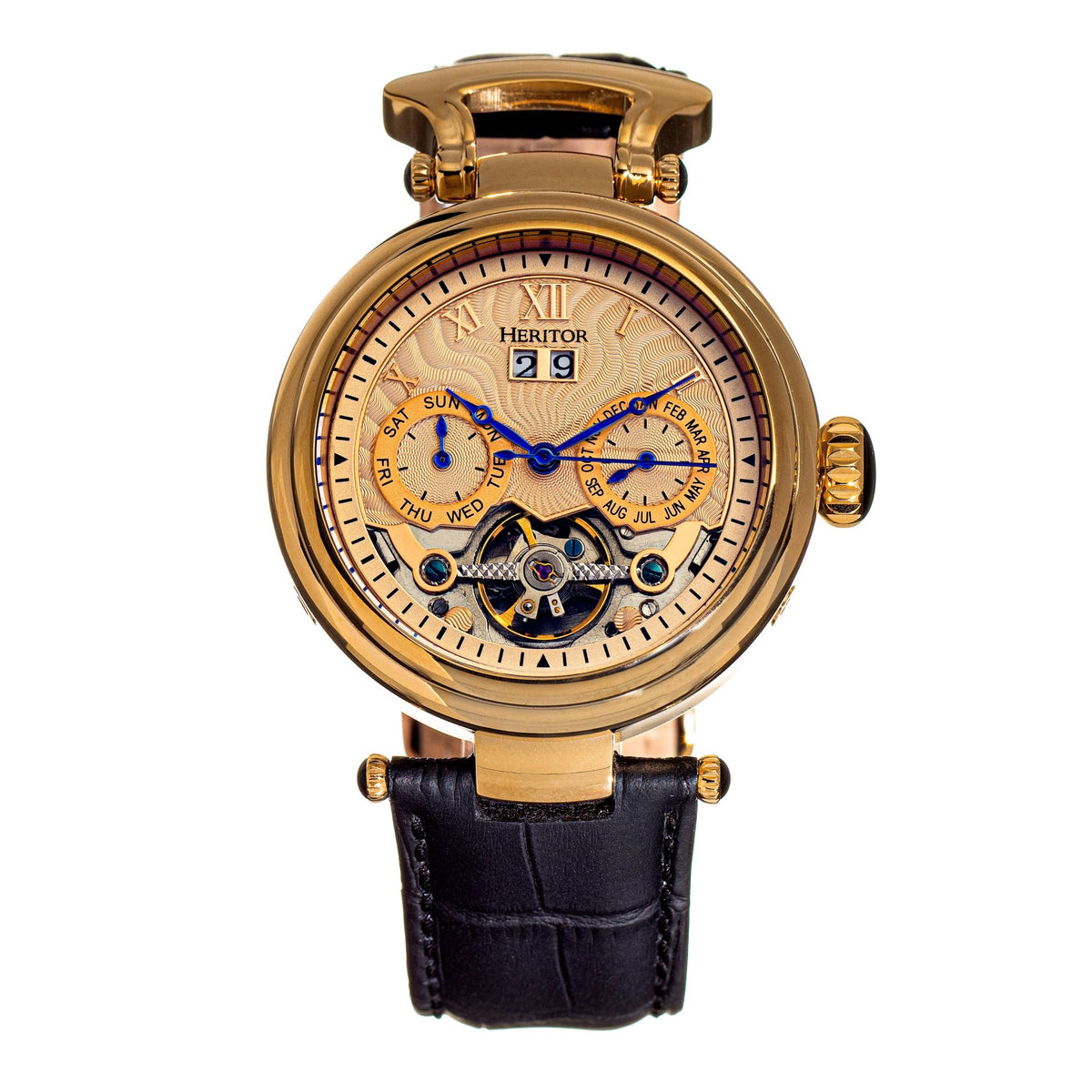 Heritor Automatic Ganzi Semi - Skeleton Leather - Band Watch - Bundle Bus