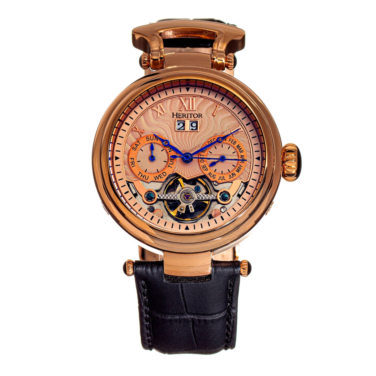 Heritor Automatic Ganzi Semi - Skeleton Leather - Band Watch - Bundle Bus