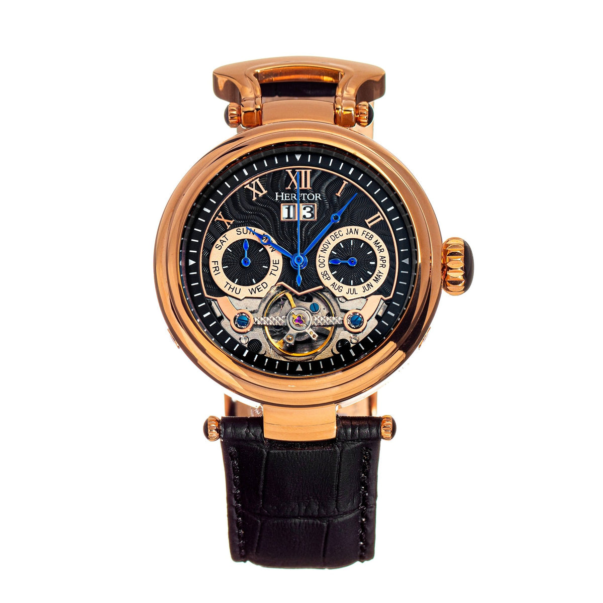 Heritor Automatic Ganzi Semi - Skeleton Leather - Band Watch - Bundle Bus