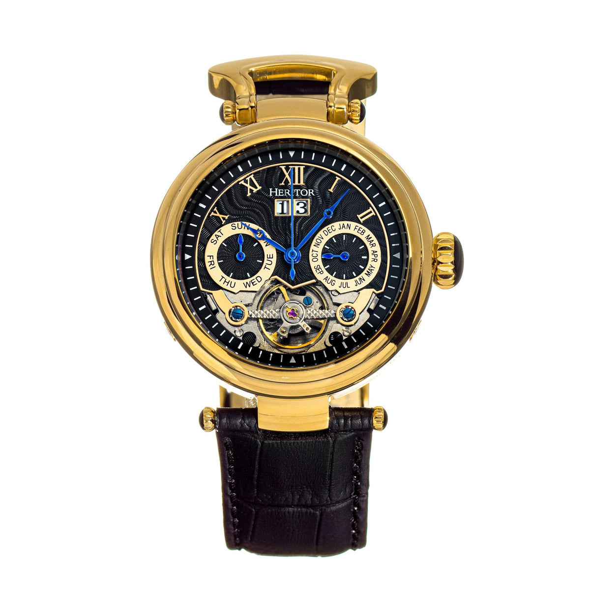 Heritor Automatic Ganzi Semi - Skeleton Leather - Band Watch - Bundle Bus