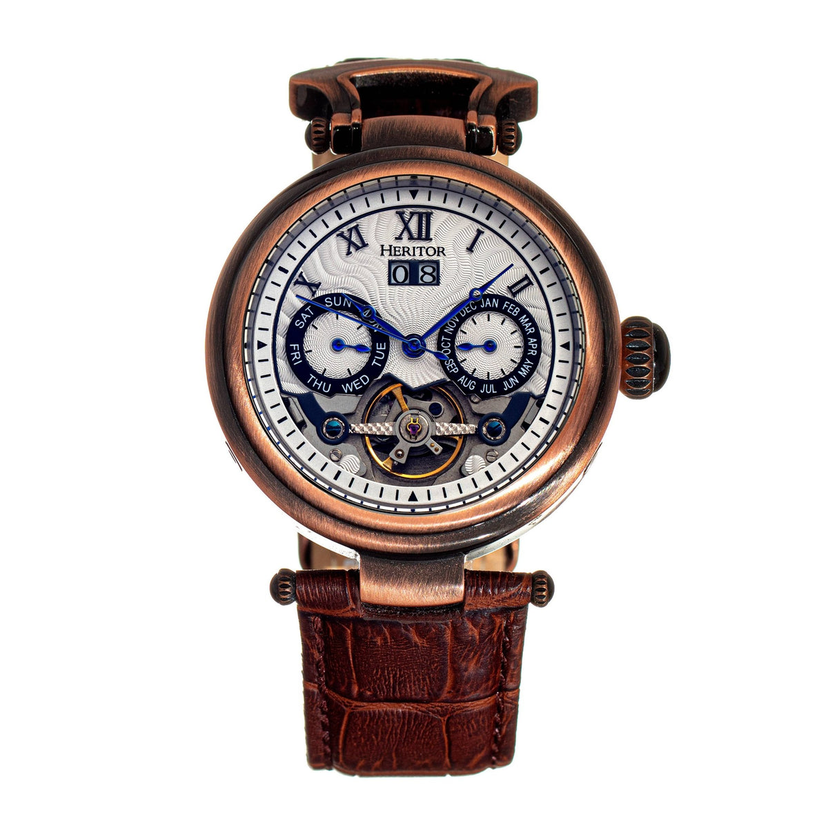 Heritor Automatic Ganzi Semi - Skeleton Leather - Band Watch - Bundle Bus