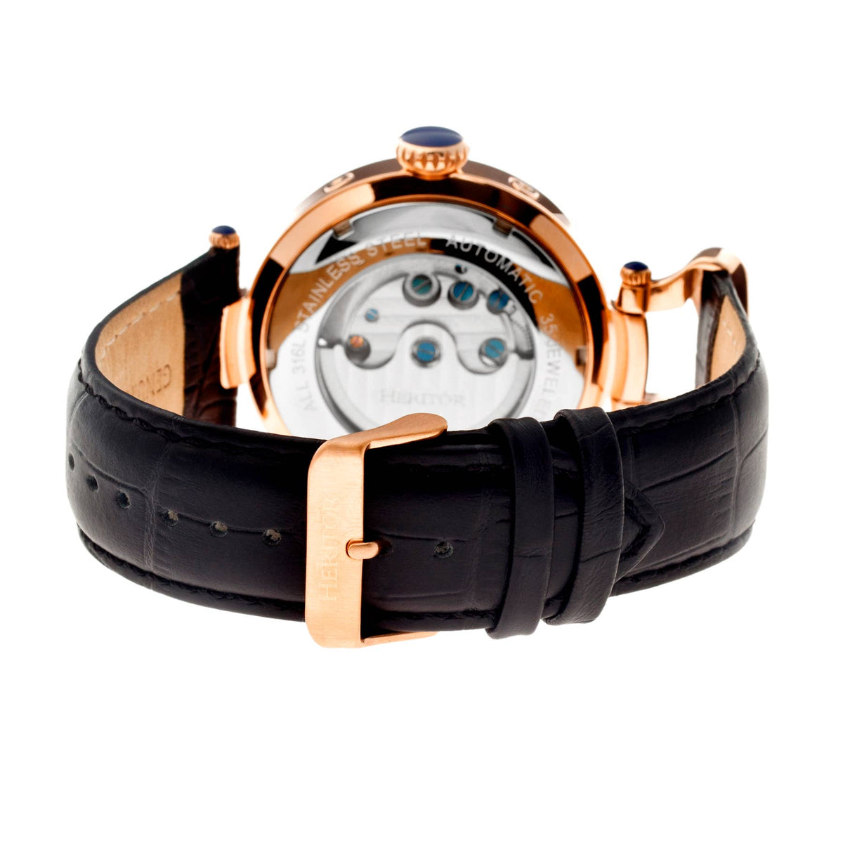 Heritor Automatic Ganzi Semi - Skeleton Leather - Band Watch - Bundle Bus