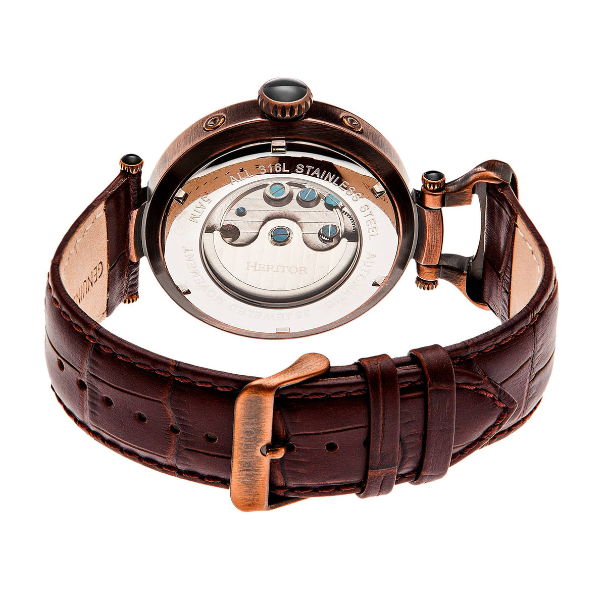 Heritor Automatic Ganzi Semi - Skeleton Leather - Band Watch - Bundle Bus