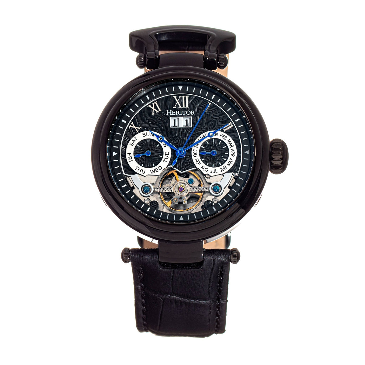 Heritor Automatic Ganzi Semi - Skeleton Leather - Band Watch - Bundle Bus