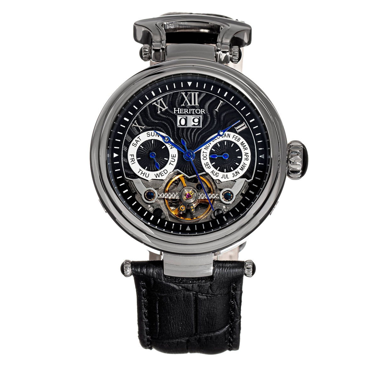 Heritor Automatic Ganzi Semi - Skeleton Leather - Band Watch - Bundle Bus