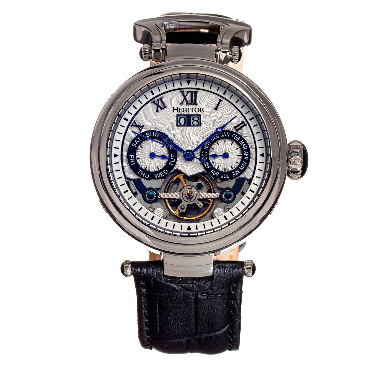 Heritor Automatic Ganzi Semi - Skeleton Leather - Band Watch - Bundle Bus