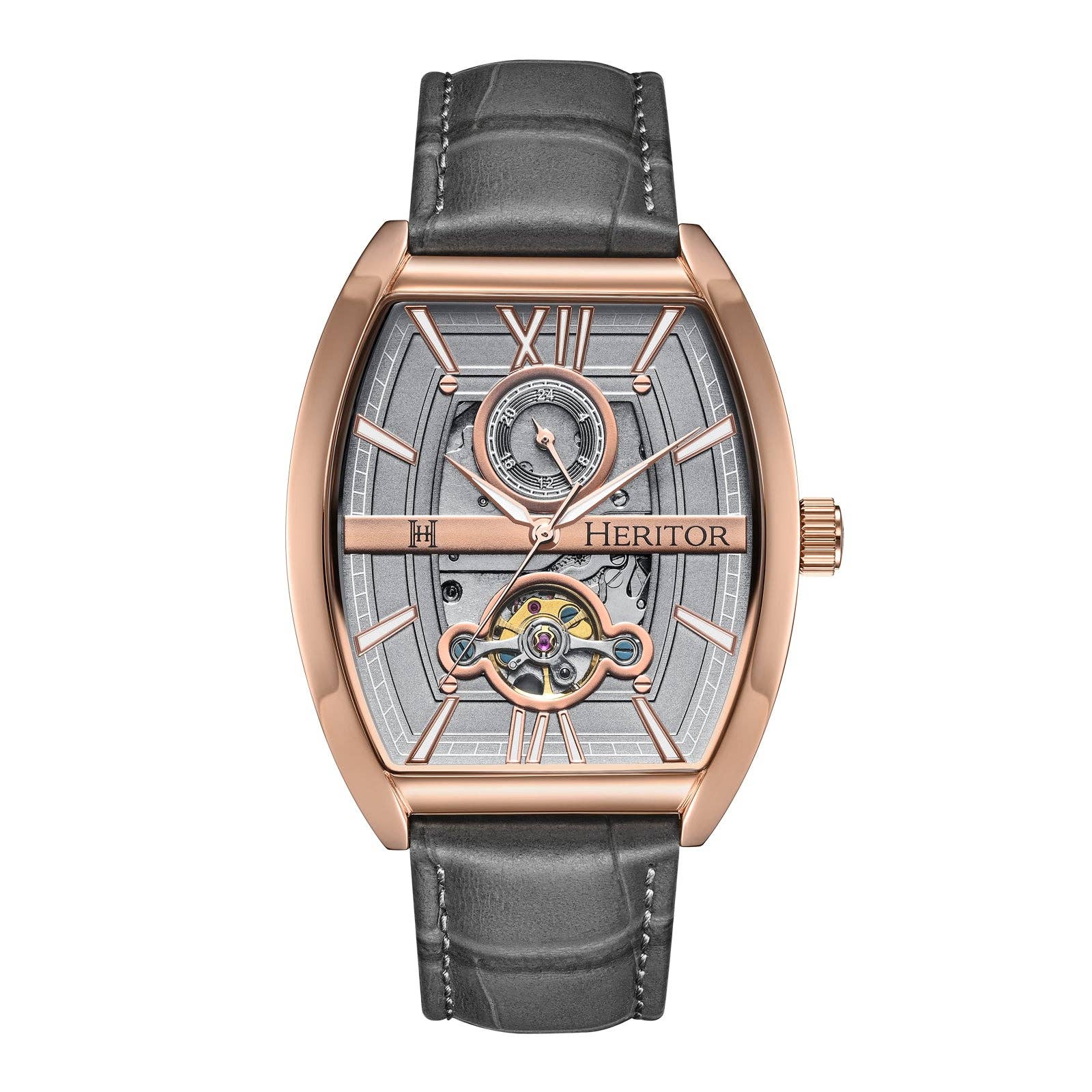 Heritor Automatic Masterson Semi - Skeleton Leather - Band Watch - Bundle Bus