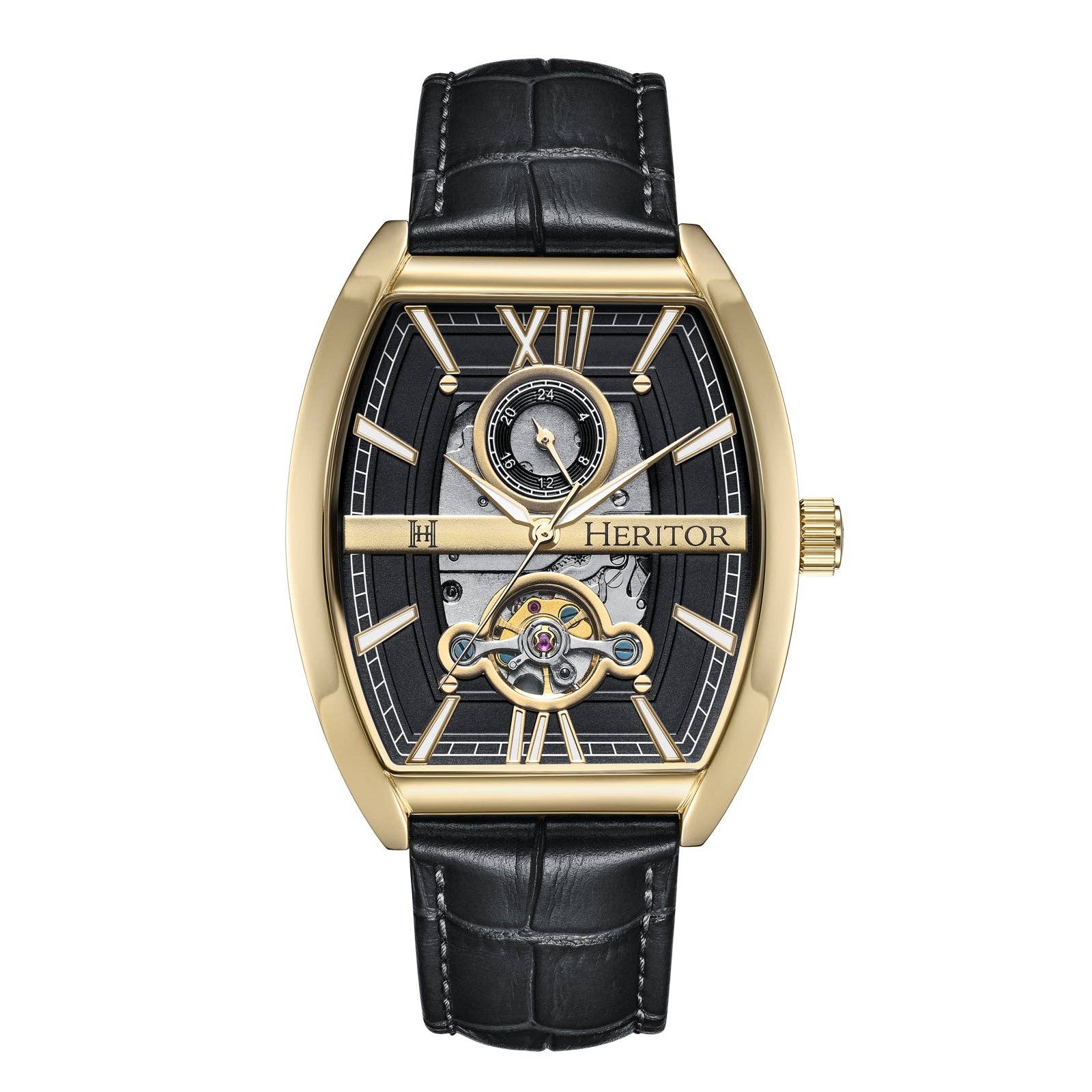 Heritor Automatic Masterson Semi - Skeleton Leather - Band Watch - Bundle Bus