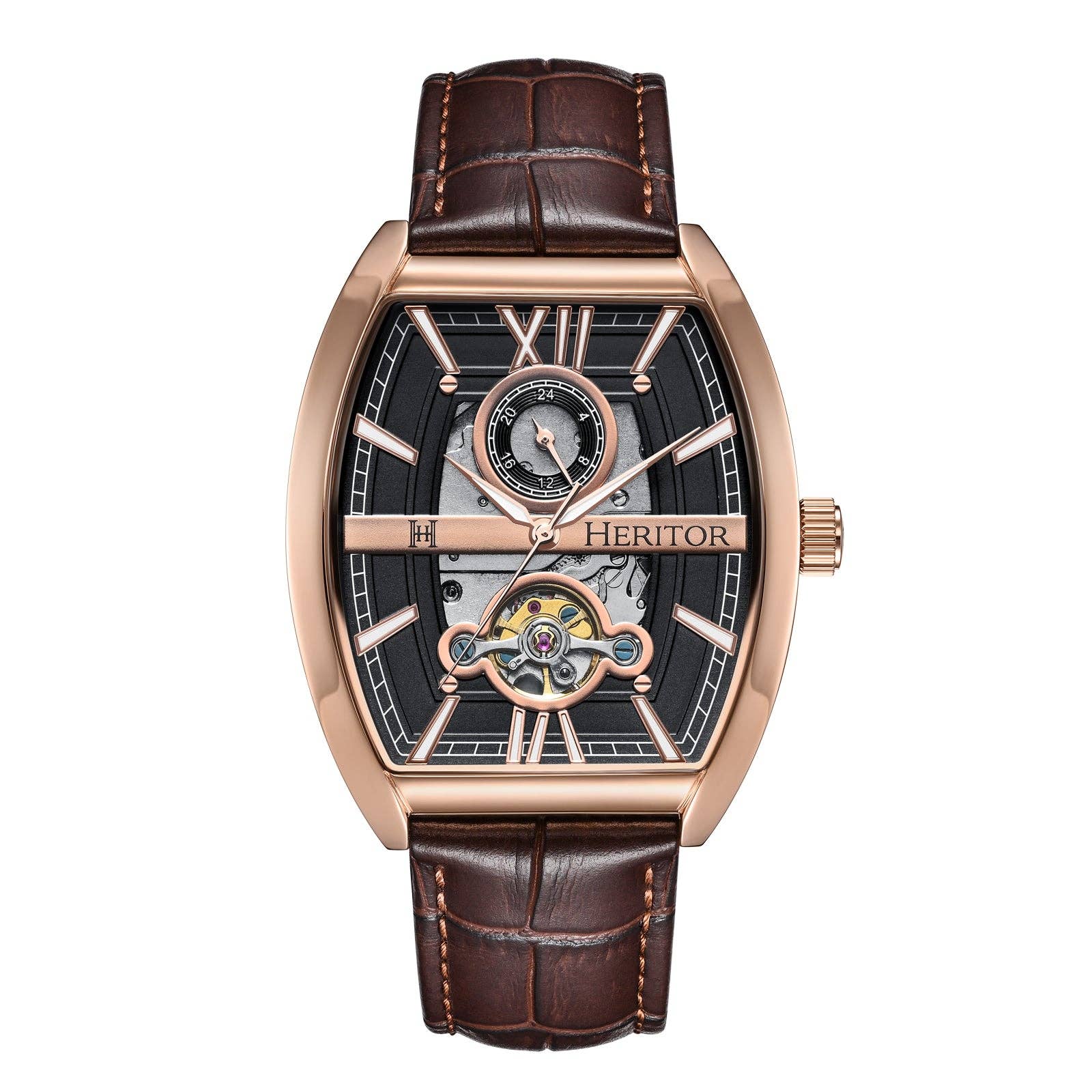 Heritor Automatic Masterson Semi - Skeleton Leather - Band Watch - Bundle Bus