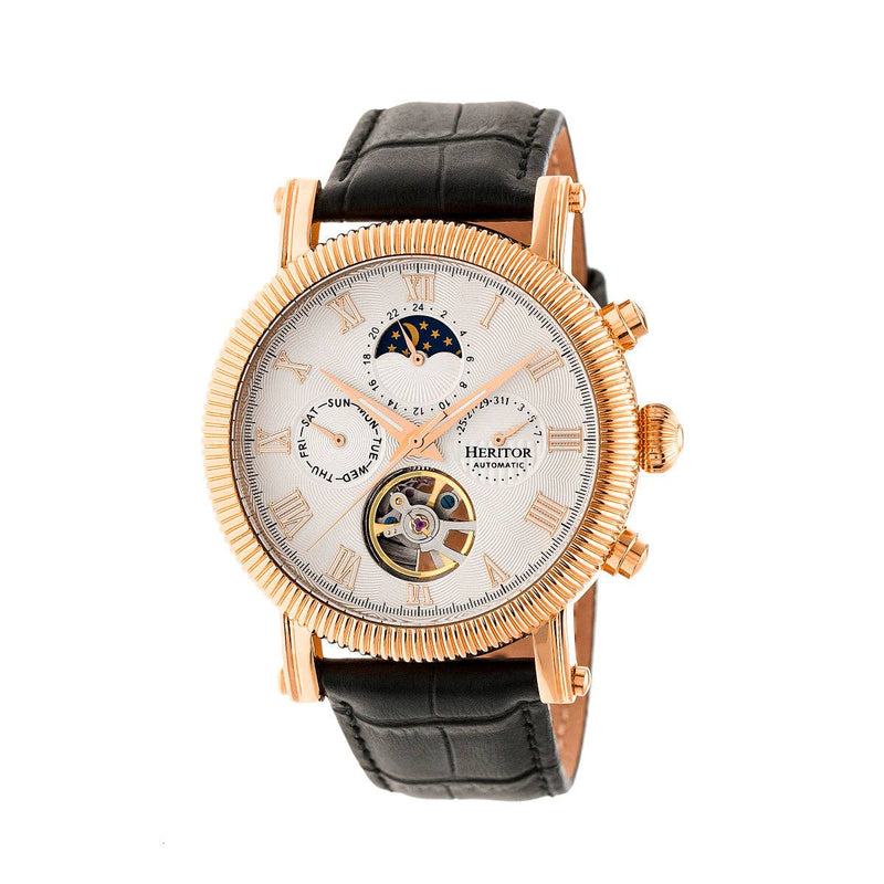 Heritor Automatic Winston Semi - Skeleton Leather - Band Watch - Bundle Bus