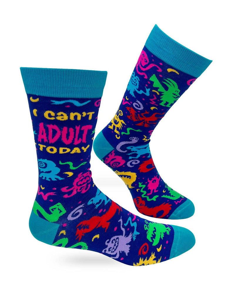 I Can’t Adult Today Men's Novelty Crew Socks - Bundle Bus