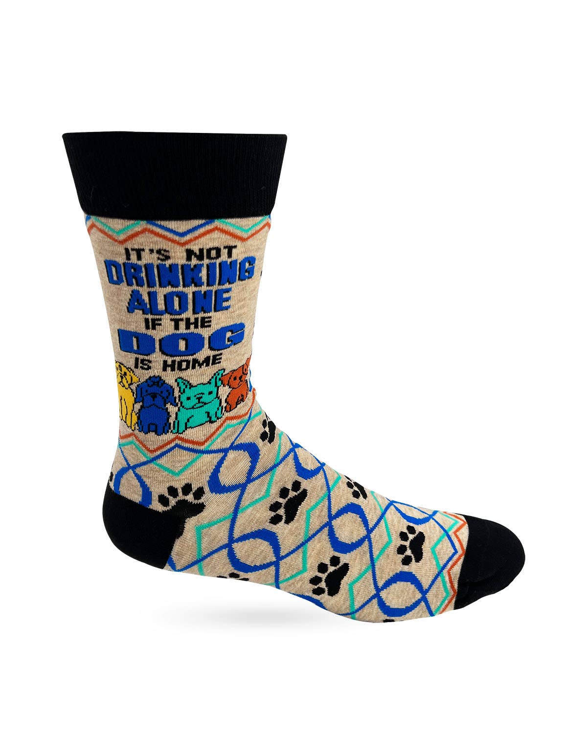 It’s Not Drinking Alone if the Dog is Home Men's Novelty Crew Socks - Bundle Bus
