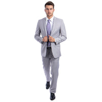 Light Grey Men's Hybrid - Fit 3pc Paisley Suit w/ Wide Black Shawl Collar - Bundle Bus