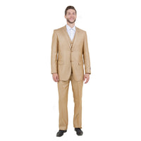 Lt. Beige Solid Shiny Sharkskin 3 - PC Regular Modern Fit Suits - Bundle Bus