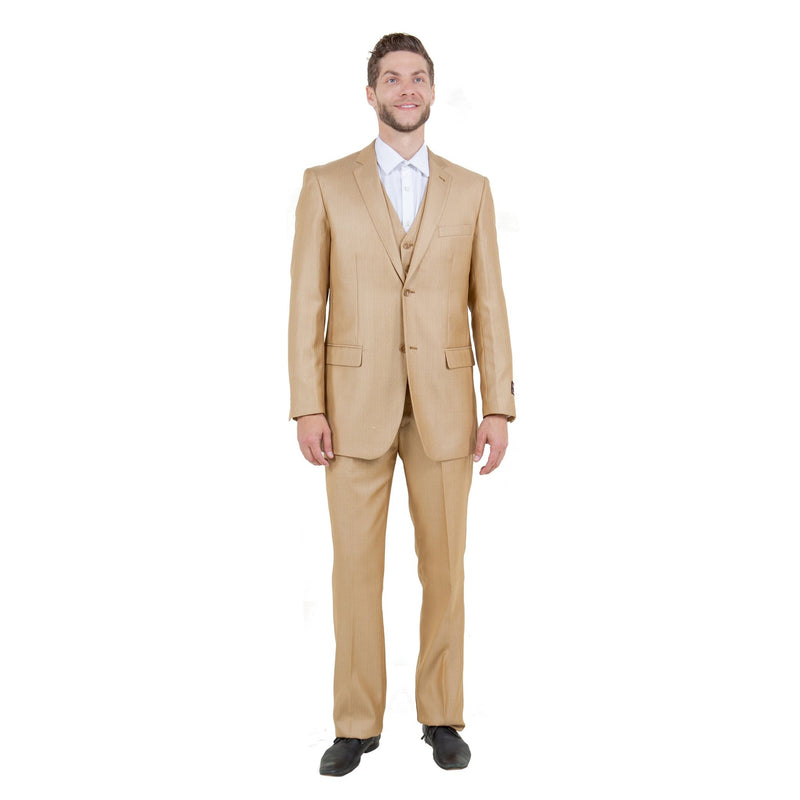 Lt. Beige Solid Shiny Sharkskin 3 - PC Regular Modern Fit Suits - Bundle Bus