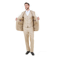 Lt. Beige Solid Shiny Sharkskin 3 - PC Regular Modern Fit Suits - Bundle Bus