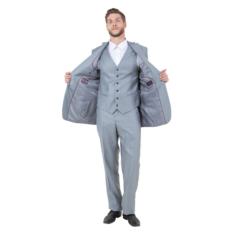 Lt. Gray Solid Shiny Sharkskin 3 - PC Regular Modern Fit Suits - Bundle Bus