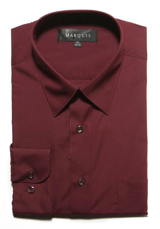 Marquis Solid Classic Fit Dress Shirts - BURGUNDY - Bundle Bus
