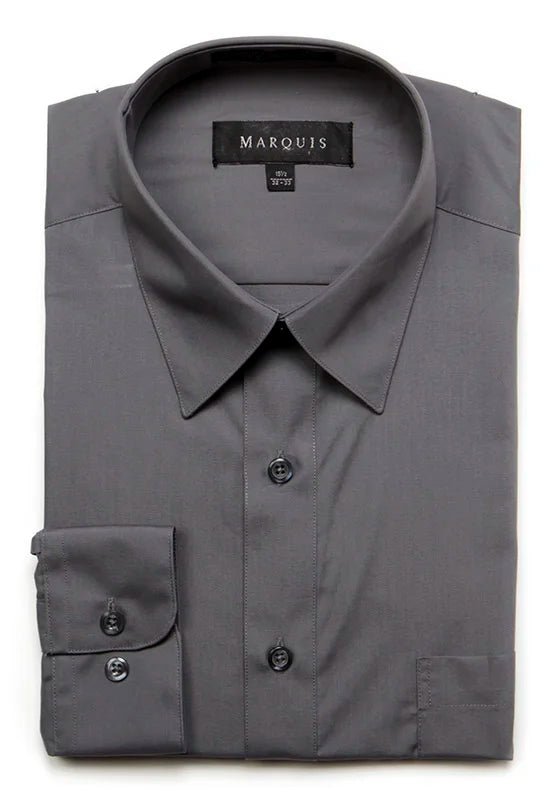 Marquis Solid Classic Fit Dress Shirts - CHARCOAL - Bundle Bus