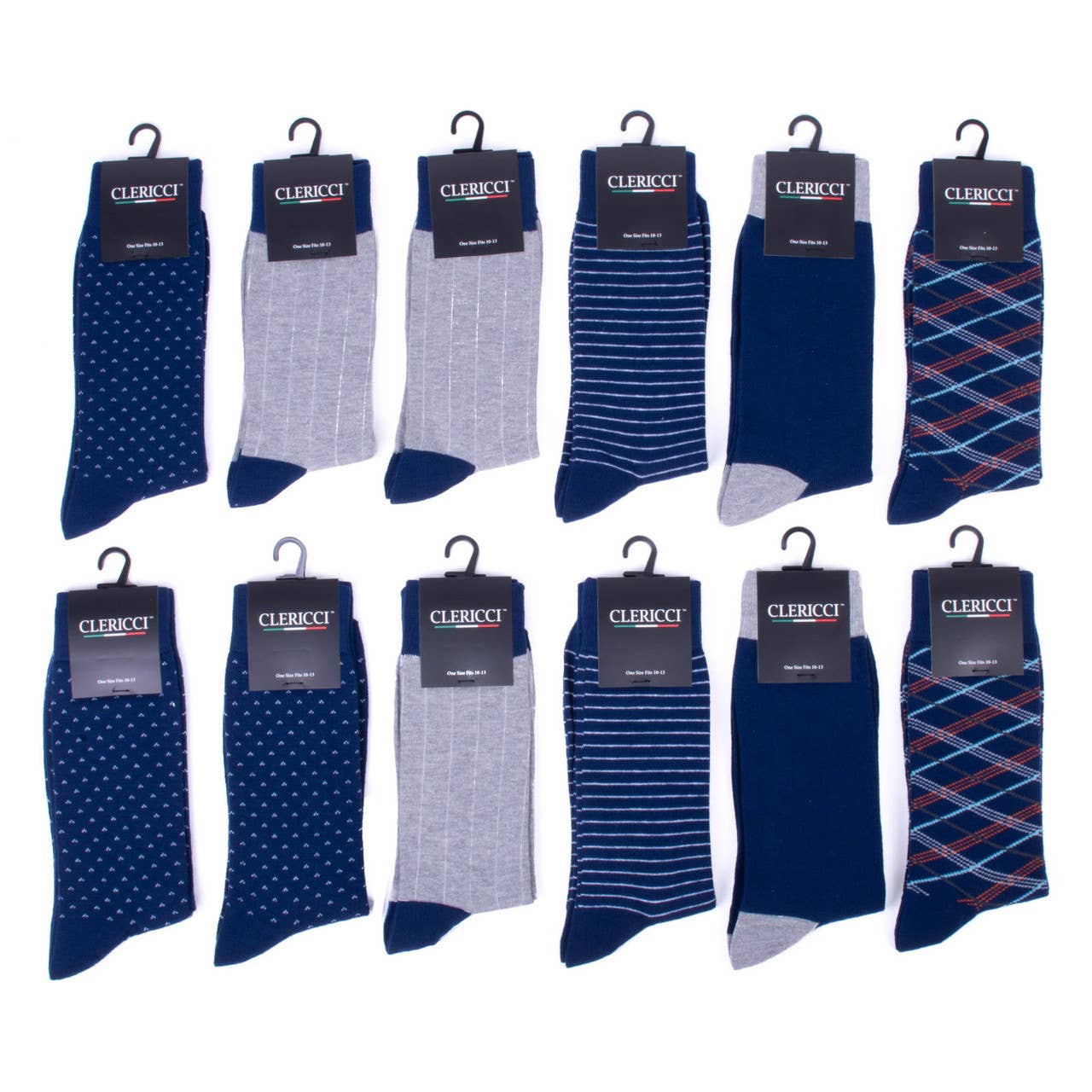 Men 12 Pk Assorted Navy Fancy Pattern Poly Socks - DSP12F - NV - Bundle Bus