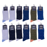 Men 12 Pk Assorted Polka Dot Fancy Pattern Poly Socks - Bundle Bus