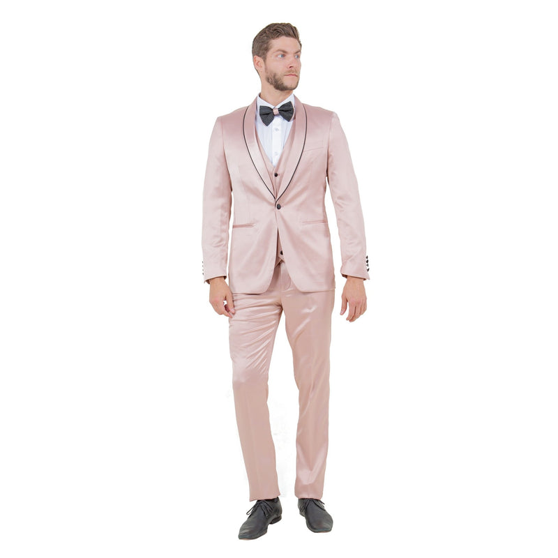Mens 3pc Solid Satin Suit Set w/ Free Bowtie - Bundle Bus