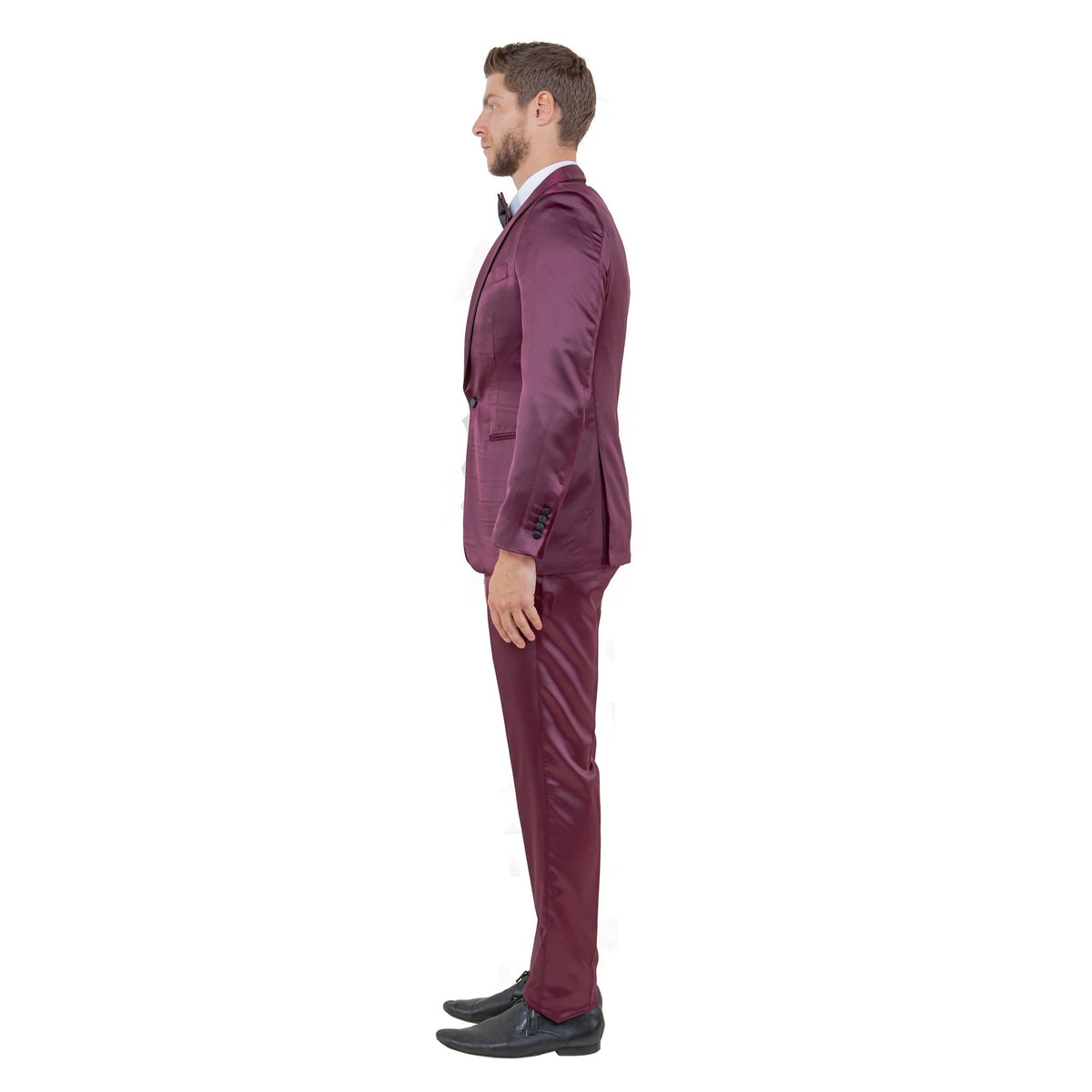Mens 3pc Solid Satin Suit Set w/ Free Bowtie - Bundle Bus