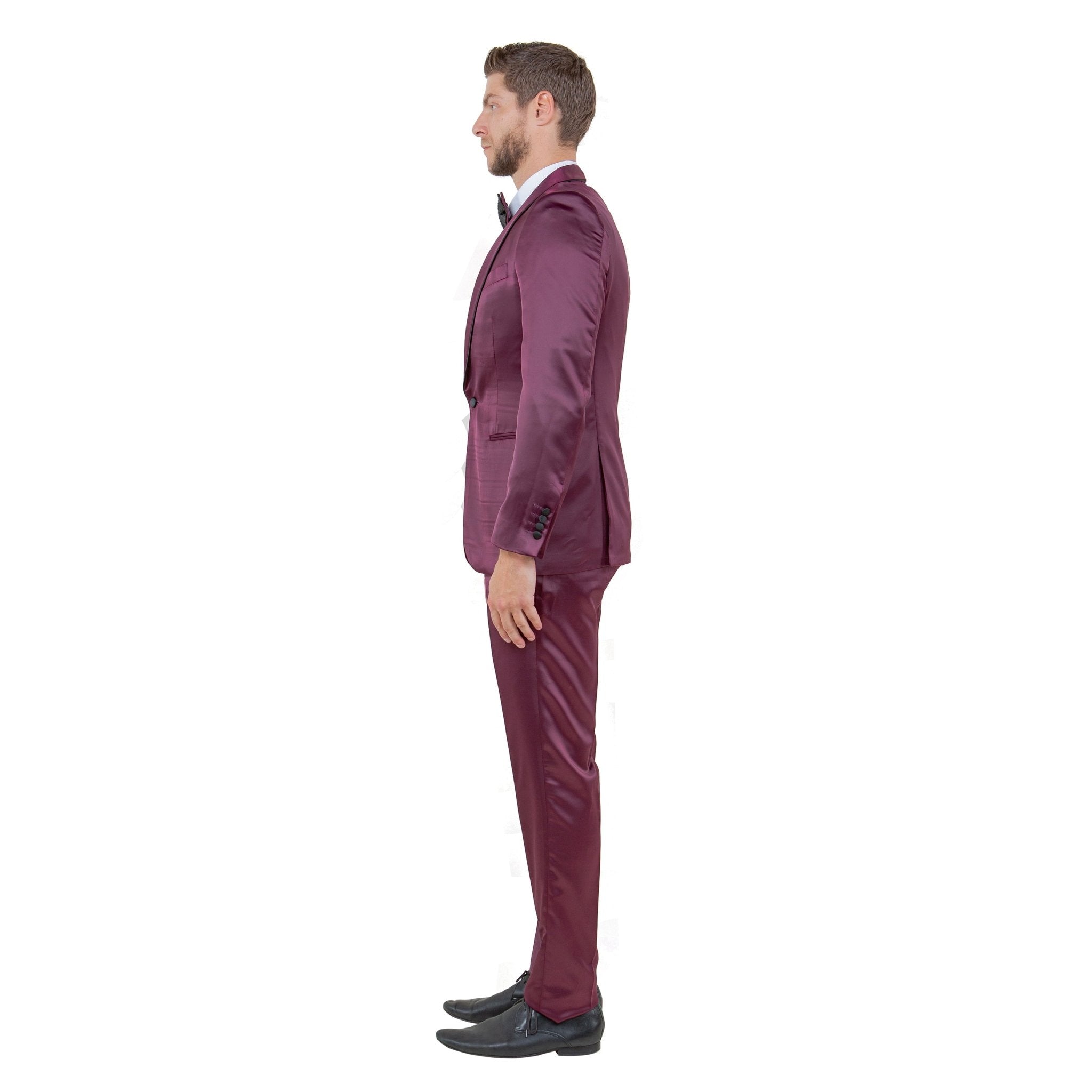 Mens 3pc Solid Satin Suit Set w/ Free Bowtie - Bundle Bus