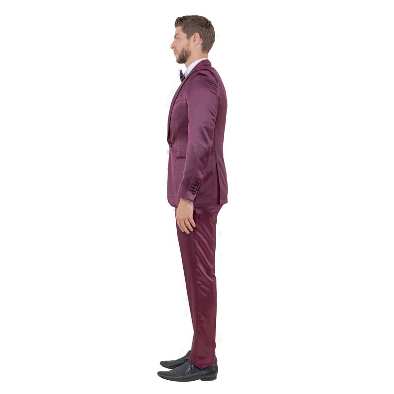 Mens 3pc Solid Satin Suit Set w/ Free Bowtie - Bundle Bus