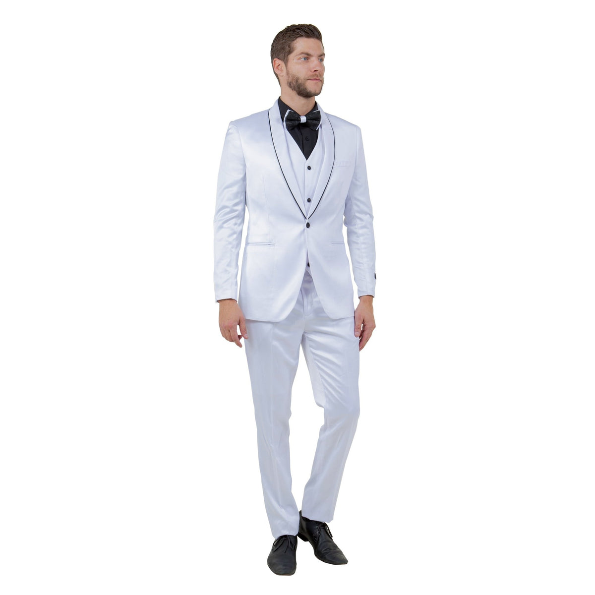 Mens 3pc Solid Satin Suit Set w/ Free Bowtie - Bundle Bus