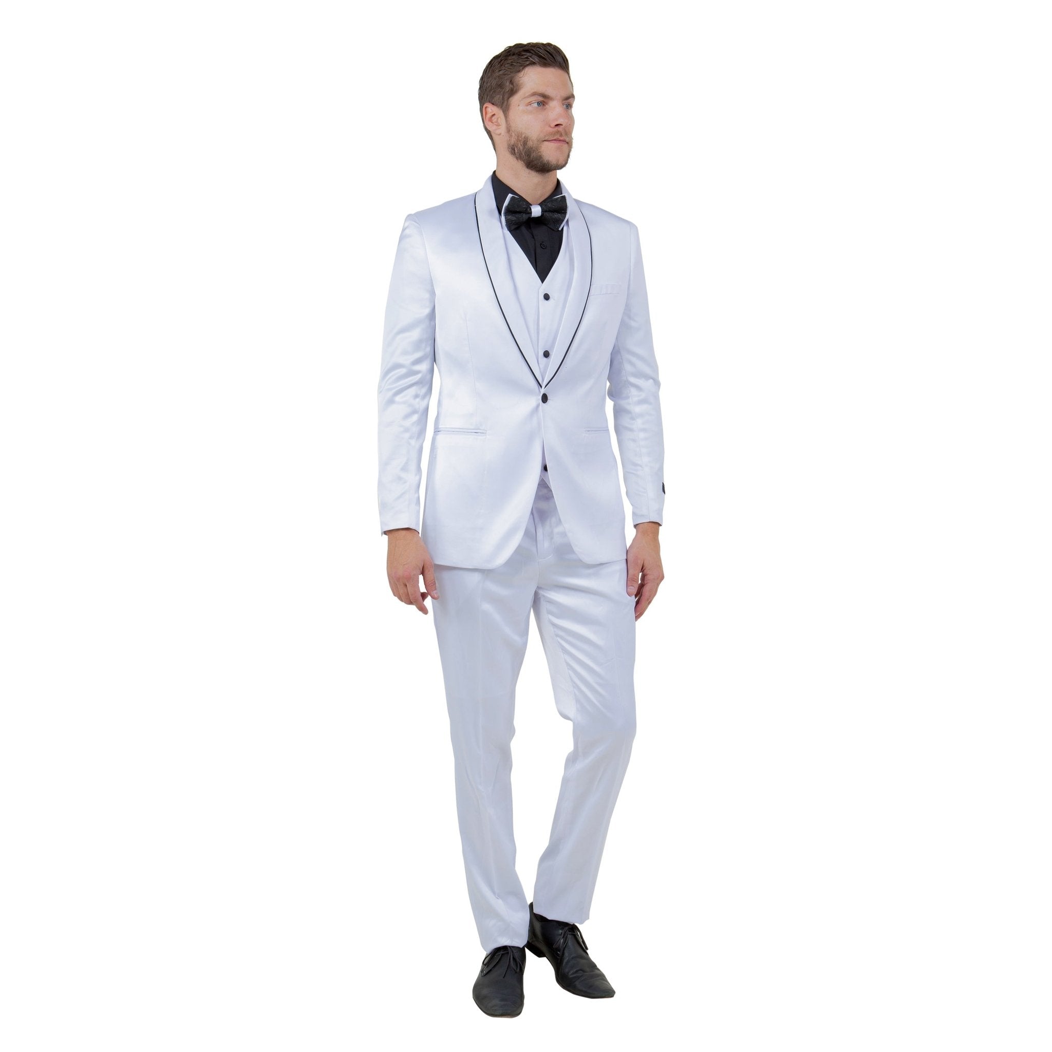 Mens 3pc Solid Satin Suit Set w/ Free Bowtie - Bundle Bus