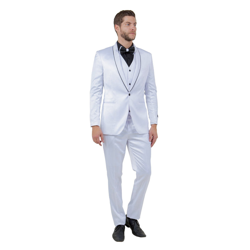 Mens 3pc Solid Satin Suit Set w/ Free Bowtie - Bundle Bus