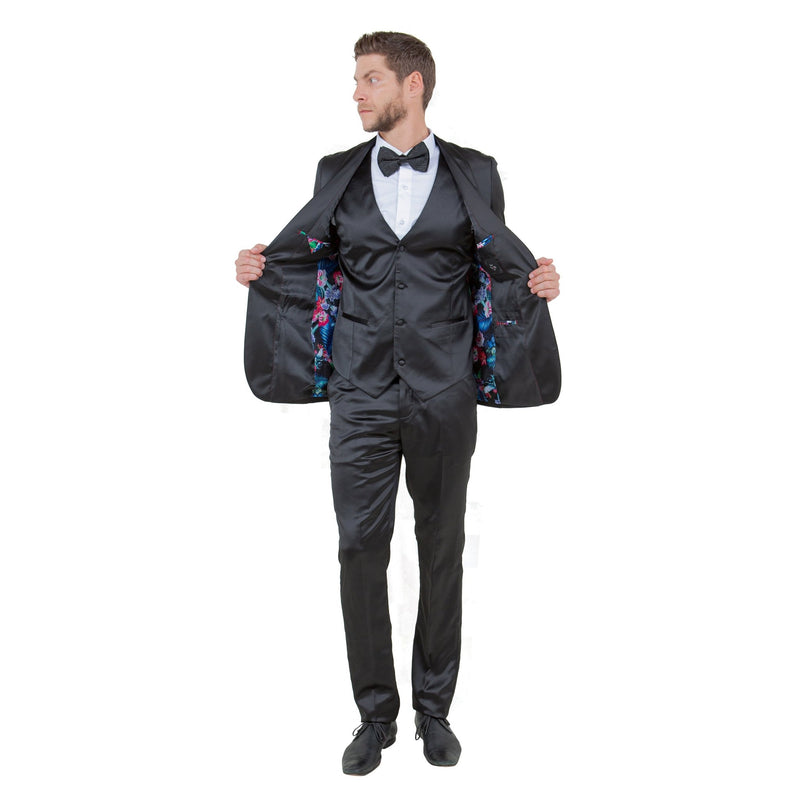 Mens 3pc Solid Satin Suit Set w/ Free Bowtie - Bundle Bus