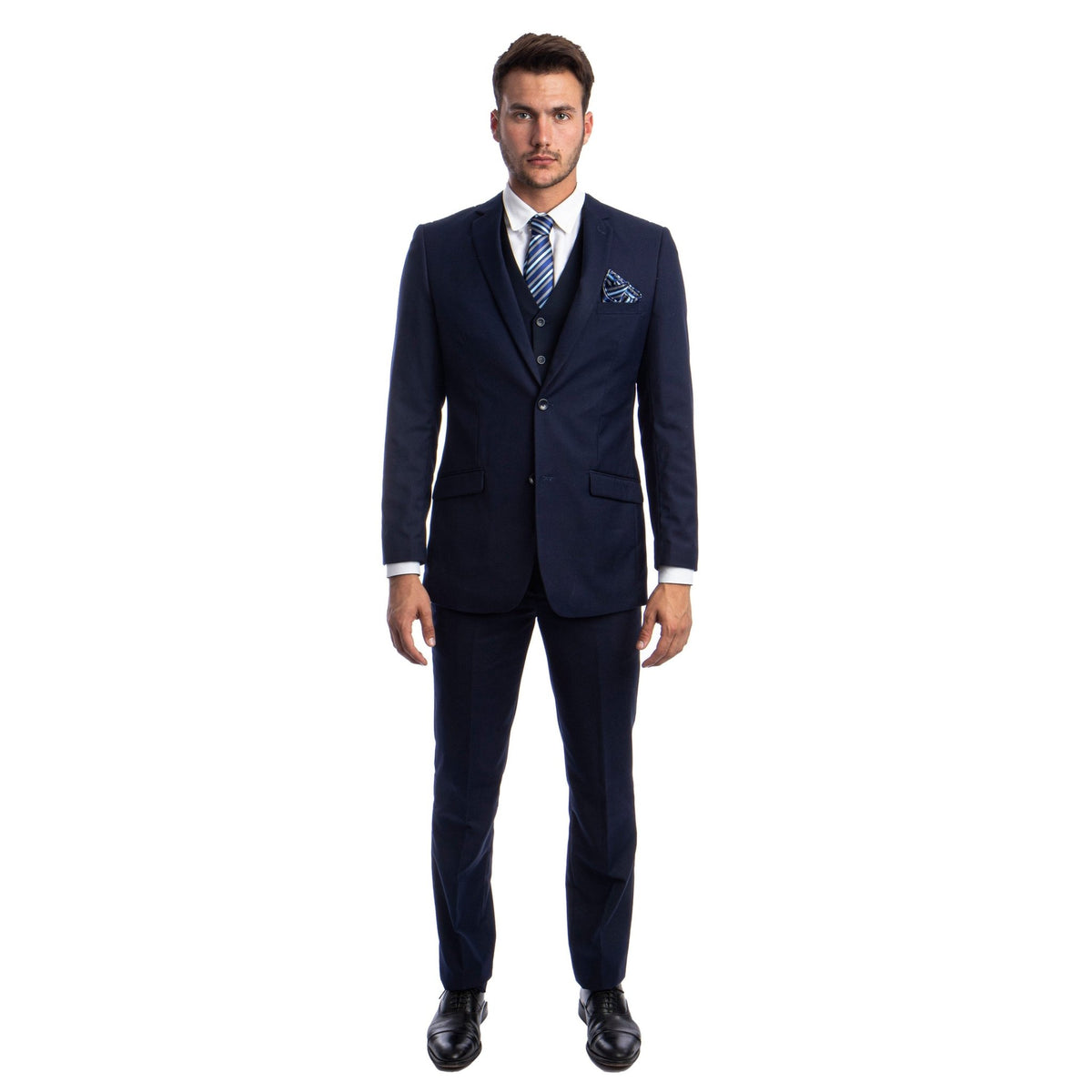 Men's 3pc Solid Suit, Notch Lapel - Bundle Bus