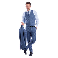 Men's Hybrid - Fit 3pc Sharkskin Suit w/ Expandable Waistband - Bundle Bus