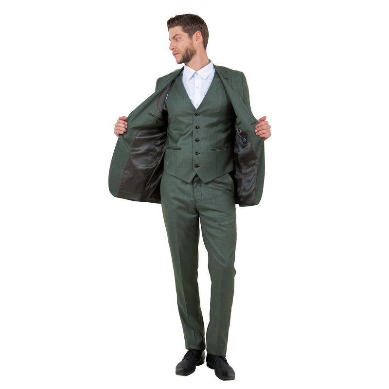 Men's Hybrid - Fit 3pc Sharkskin Suit w/ Expandable Waistband - Bundle Bus