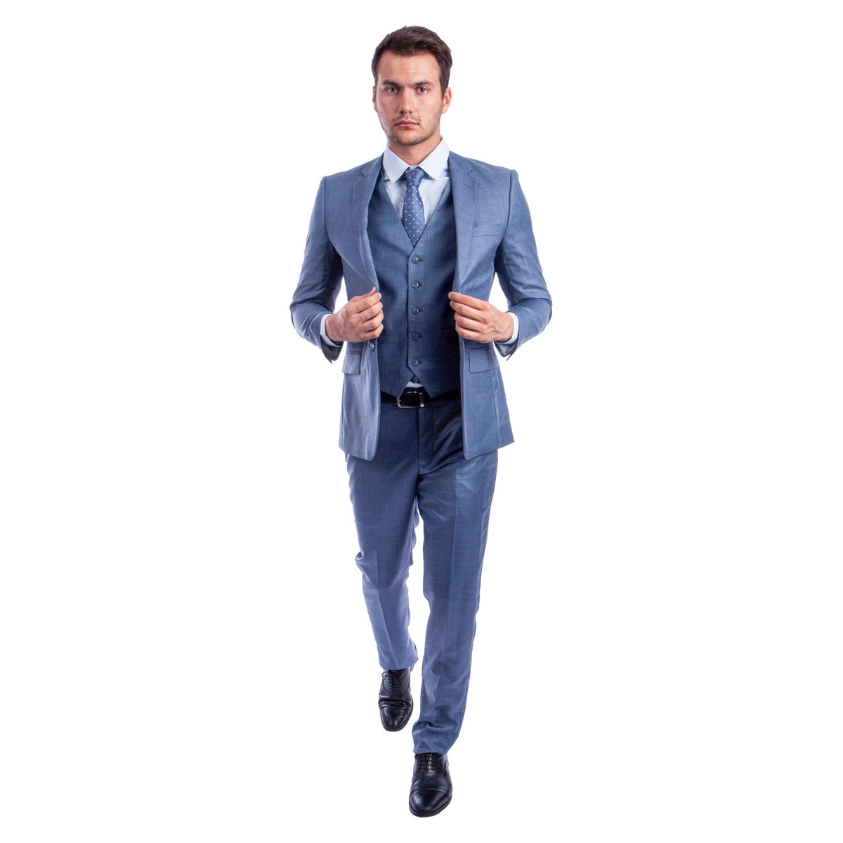Men's Hybrid - Fit 3pc Sharkskin Suit w/ Expandable Waistband - Bundle Bus